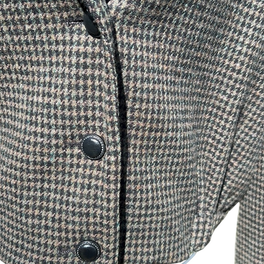 Braebrook Vintage wool houndstooth blazer leather collar & a cinched waist. 9/10 - Picture 11 of 15